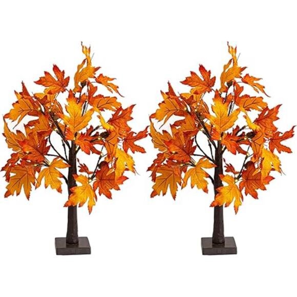 Bright 2 Pack 24 Inch Lighted Thanksgiving Fall Maple Tree Decor, 24 LED - Picture 8 of 8